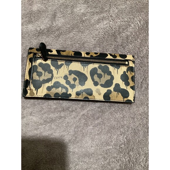 Coach Wallet Womens Accordion Clutch Leopard Print Zip Pocket Animal Print - Picture 6 of 7